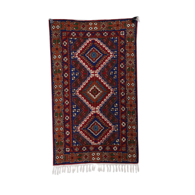 Handcrafted Classic Geometric Chain-Stitched Wool Rug (3x5)