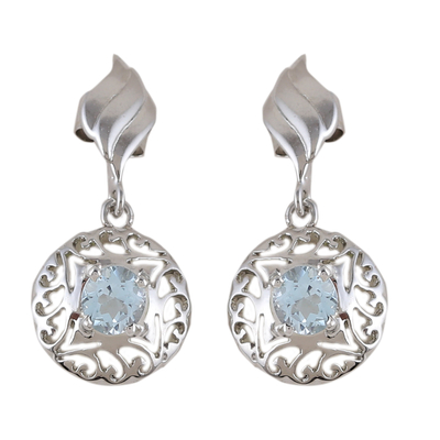 Rhodium-Plated Dangle Earrings with 1-Carat Blue Topaz Gems