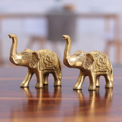 Traditional and Cultural Elephant Brass Figurines (Pair)