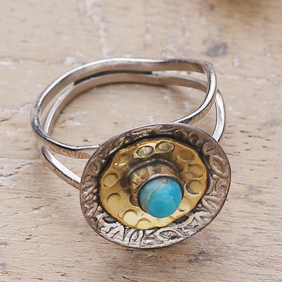 Reconstituted Turquoise Sterling Silver Brass Cocktail Ring
