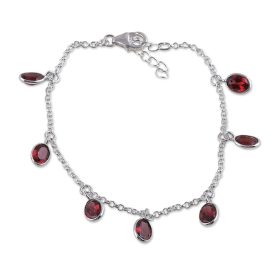 Sterling Silver Charm Bracelet with 7-Carat Garnet Jewels