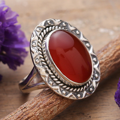 Traditional Natural Carnelian Cabochon Cocktail Ring