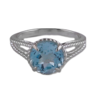 Traditional Faceted Two-Carat Blue Topaz Cocktail Ring