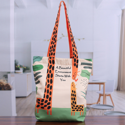 Printed Inspirational Giraffe-Themed Cotton Tote Bag