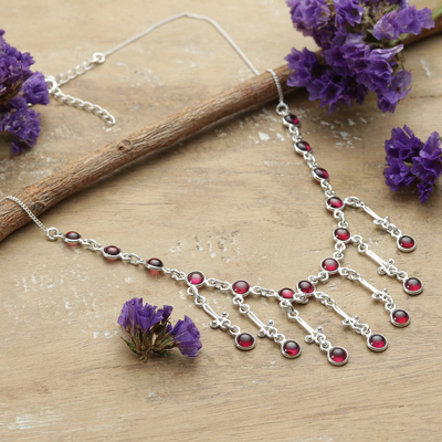 Classic Garnet and Sterling Silver Waterfall Necklace