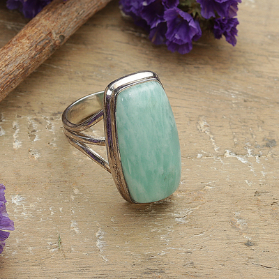 Polished Sterling Silver Natural Amazonite Cocktail Ring