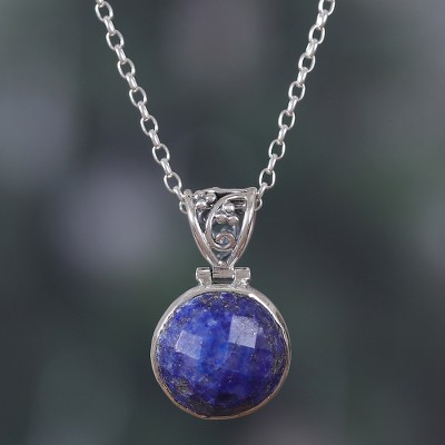 14-Carat Faceted Checkerboard Lapis Lazuli Pendant Necklace