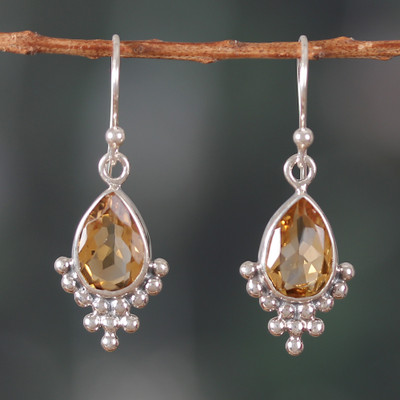 Sterling Silver and Citrine Dangle Earrings Made in India
