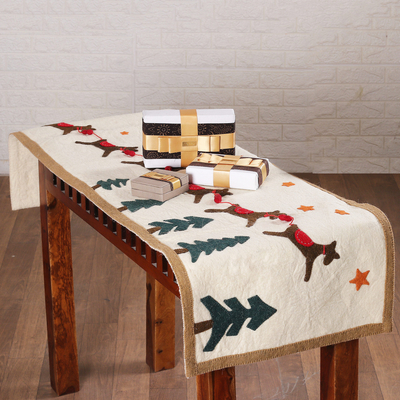 Handmade Applique Wool Felt Christmas Themed Table Runner