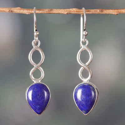 Polished Sterling Silver and Lapis Lazuli Dangle Earrings