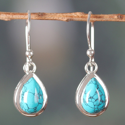 Polished Drop-Shaped Calcite Dangle Earrings from India