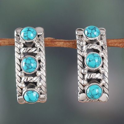 Classic Polished Stair-Shaped Recon Turquoise Drop Earrings