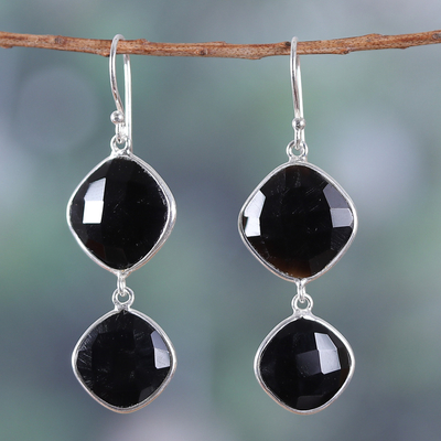 Polished 53-Carat Faceted Onyx Dangle Earrings from India