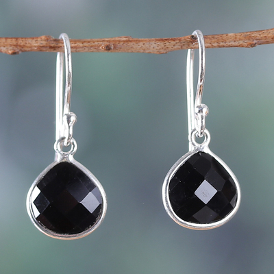 Polished 7-Carat Faceted Onyx Dangle Earrings from India