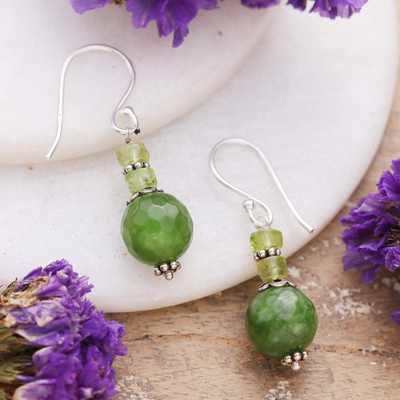 Green Agate and Natural Peridot Beaded Dangle Earrings