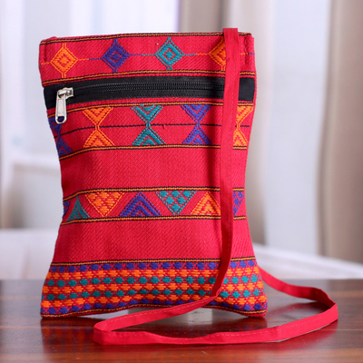Handwoven Poppy-Toned Colorful Passport Bag with Zipper