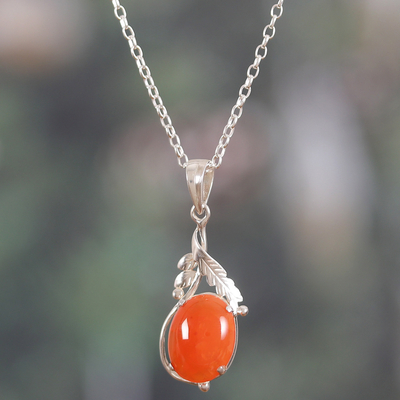 High-Polished Leafy Natural Carnelian Pendant Necklace