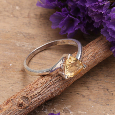 Modern Sterling Silver Solitaire Ring with Citrine Stone
