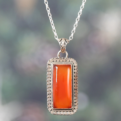 Sterling Silver and Rectangular Carnelian Pendant Necklace
