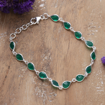 9-Carat Faceted Green Onyx Link Bracelet Crafted in India