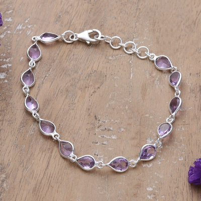 9-Carat Faceted Amethyst Link Bracelet Crafted in India