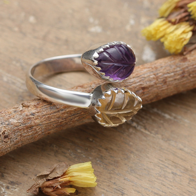 Modern Citrine and Amethyst Sterling Silver Wrap Ring