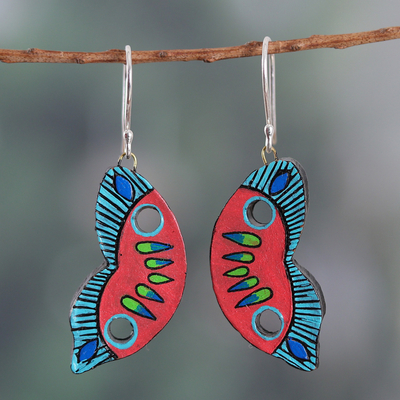 Hand-Painted Butterfly Wing-Themed Ceramic Dangle Earrings