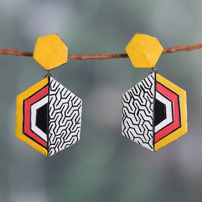 Hand-Painted Modern Geometric Ceramic Dangle Earrings