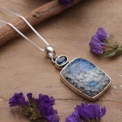 Faceted One-Carat Kyanite and Blue Jasper Pendant Necklace