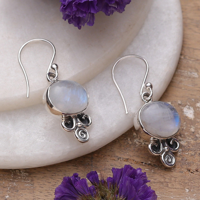 Sterling Silver and Rainbow Moonstone Dangle Earrings