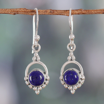 Polished Lapis Lazuli Cabochon Dangle Earrings from India