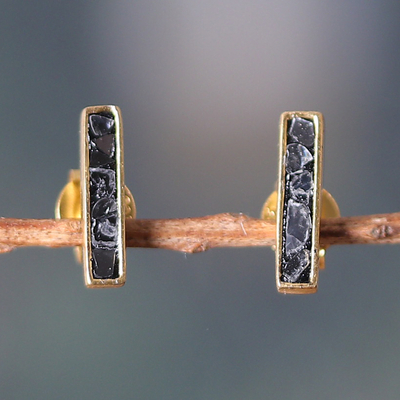 18k Gold-Plated Rectangular Clear Quartz Stud Earrings