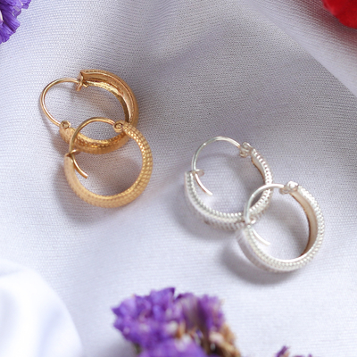 Set of 2 Textured Gold-Plated and Sterling Silver Earrings
