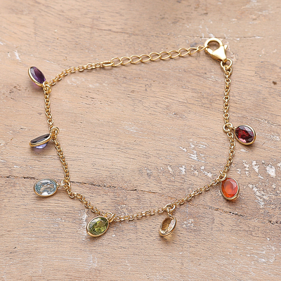 22k Gold-plated Charm Bracelet with Two-Carat Faceted Jewels