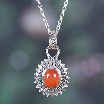 Natural Carnelian and Sterling Silver Pendant Necklace