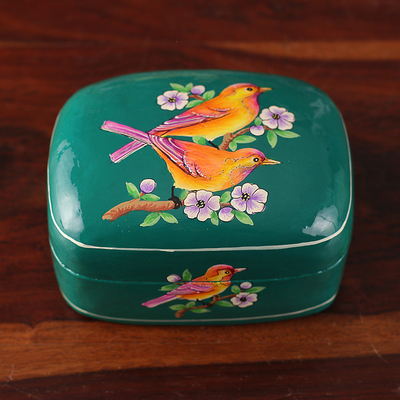 Floral Bird-Themed Hand-Painted Papier Mache Decorative Box