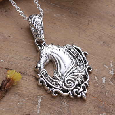 Classic Horse-Themed Sterling Silver Pendant Necklace
