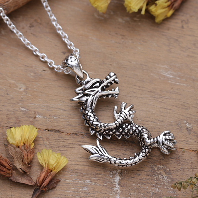 Classic Dragon-Shaped Sterling Silver Pendant Necklace