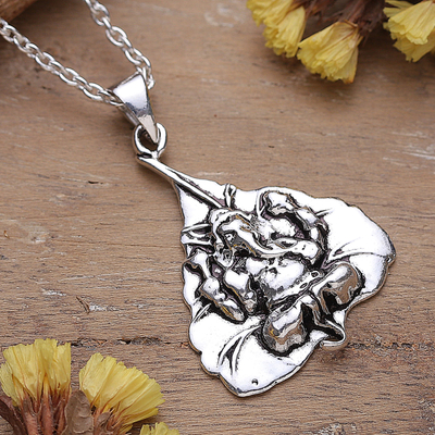 Cultural Leafy Ganesha Sterling Silver Pendant Necklace