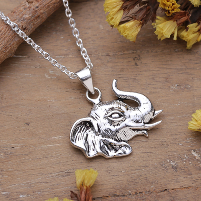 Classic Elephant-Shaped Sterling Silver Pendant Necklace