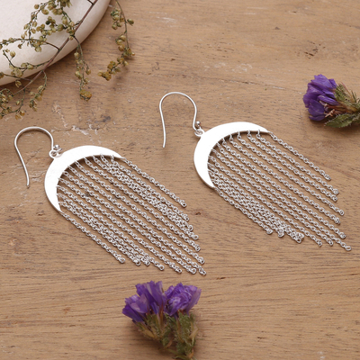 Crescent Moon-Themed Sterling Silver Waterfall Earrings