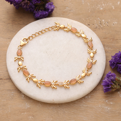 Polished 22k Gold-Plated Leafy Moonstone Link Bracelet