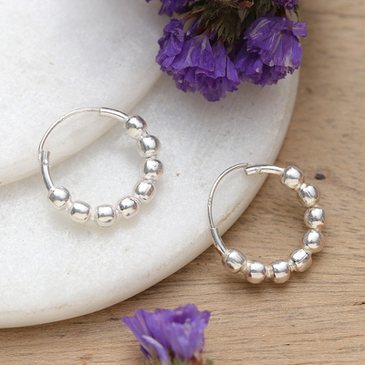 Sterling Silver Hoop Earrings with Petite Ball Accents
