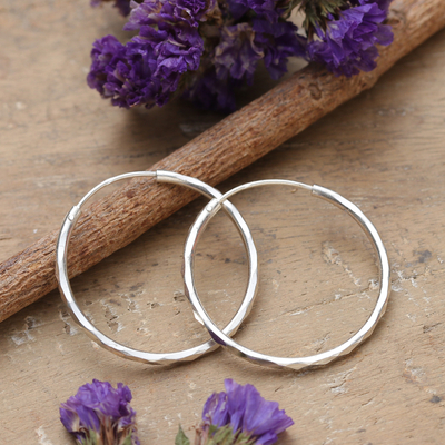 Faceted Classic Sterling Silver Hoop Earrings from India