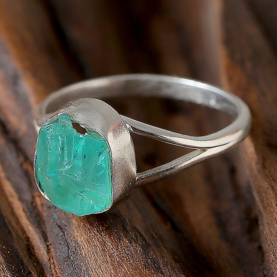 Sterling Silver Single Stone Ring with Freeform Apatite Gem