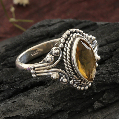One-Carat Faceted Citrine Single Stone Ring from India