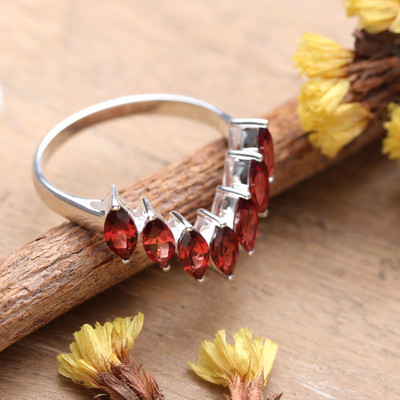 High-Polished Faceted Two-Carat Garnet Band Ring