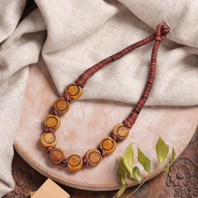 Handcrafted Bohemian Necklace with Carved Wooden Beads
