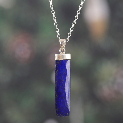 High-Polished Minimalist Lapis Lazuli Pendant Necklace