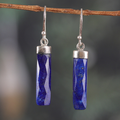 High-Polished Minimalist Lapis Lazuli Dangle Earrings